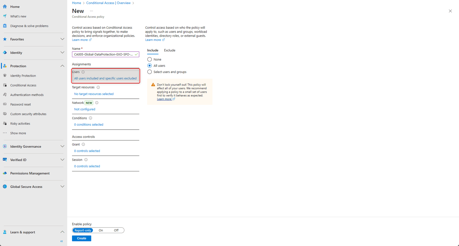 Conditional Access: Network include any, exclude compliant